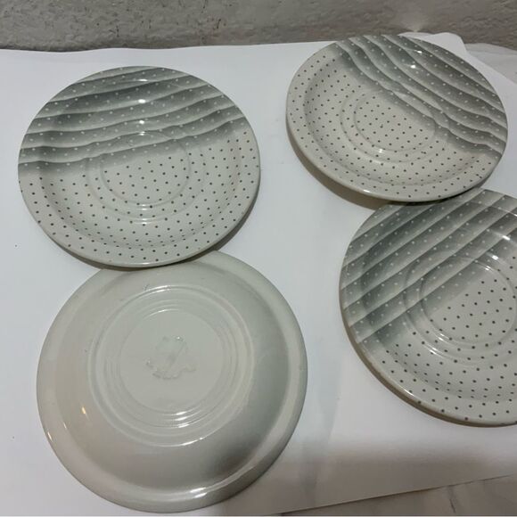Churchill England (4) saucers  6” NEW Swiss Dot Stripes Gray White Ceramic G13 - Picture 3 of 10